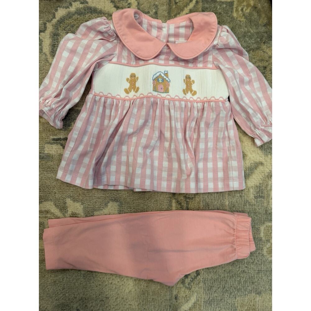 Stitchy Fish Smocked 2 Piece Baby Girl Gingerbread Outfit 12 Months